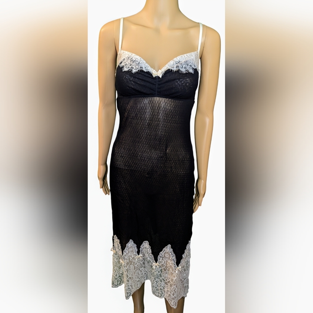 Tia Lyn Long Lace Chemise Small Black and White